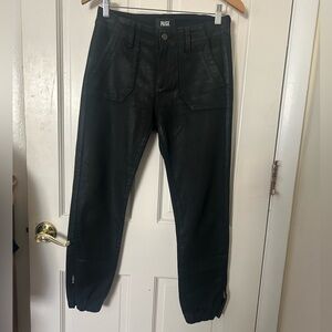 Paige coated faux leather black joggers